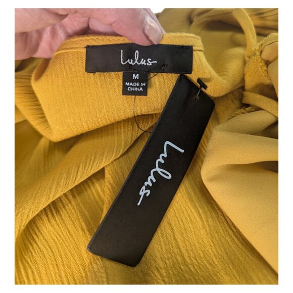 Lulus Harbor Point Mustard Yellow Flutter-Sleeve Mini Wrap Dress — Size M - Picture 10 of 12
